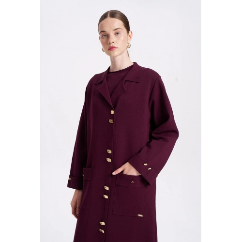 KOLLARI VE CEBİ DUBLE UZUN HIRKA - Bordo