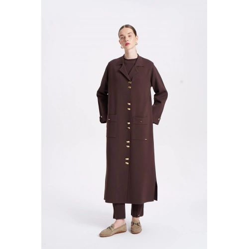 KOLLARI VE CEBİ DUBLE UZUN HIRKA - Kahverengi