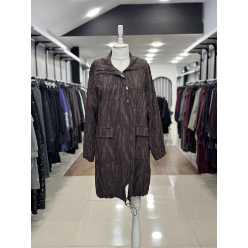 KUMAŞI KENDİNDEN DESENLİ KAP - Kahverengi