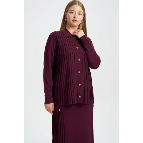 ÖNÜ KOMPLE BEKLETMELİ HIRKA - Bordo