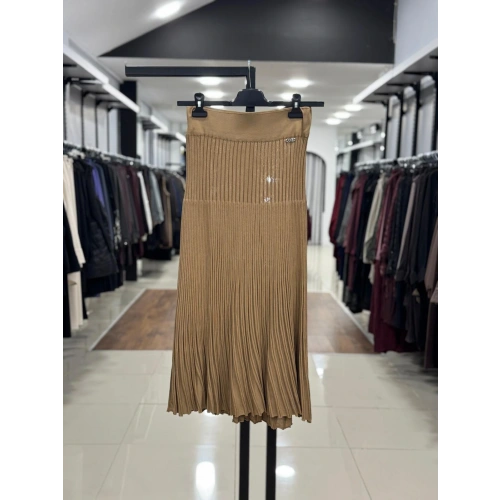 RİP ÖRGÜ PİLİSELİ RAYON ETEK - Camel