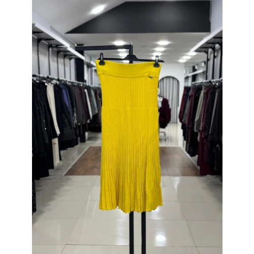 RİP ÖRGÜ PİLİSELİ RAYON ETEK - Sarı