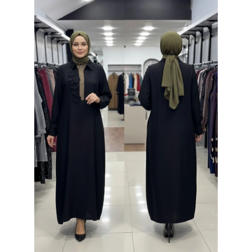 ÜST VE YAKA DETAYI FARKLI ELBİSE - Siyah