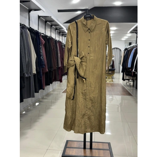 ÜSTTEN ÇITÇITLI YANDAN FERMUAR DETAYLI ELBİSE - Haki