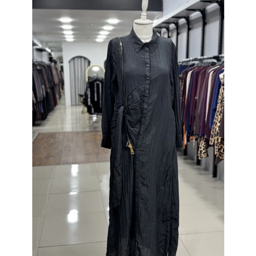 ÜSTTEN ÇITÇITLI YANDAN FERMUAR DETAYLI ELBİSE - Siyah