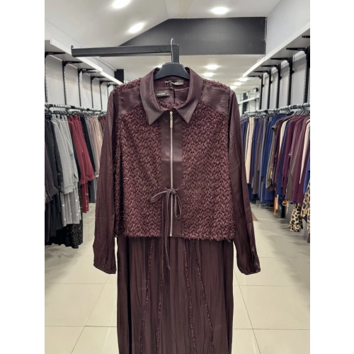 ÜSTÜ YELEKLİ ELBİSE - Bordo