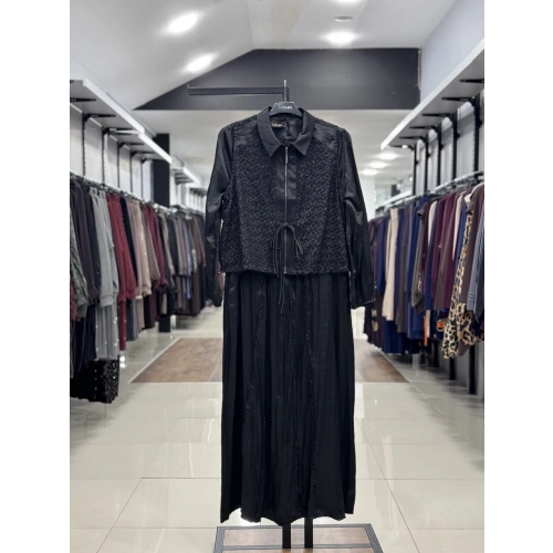 ÜSTÜ YELEKLİ ELBİSE - Siyah