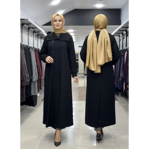 YAKA VE KOLLARI GÜPÜRLÜ KAP - Siyah