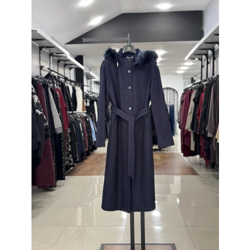 YAKASI KÜRK DETAYLI KABAN - Lacivert