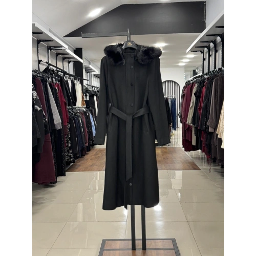 YAKASI KÜRK DETAYLI KABAN - Siyah