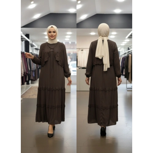 YELEK DETAYLI İKİLİ ELBİSE - Kahverengi