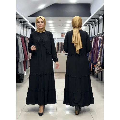 YELEK DETAYLI İKİLİ ELBİSE - Siyah
