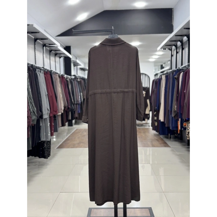 BELDEN KEMERLİ ELBİSE - Kahverengi