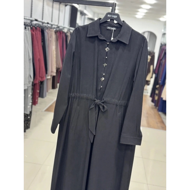 BELDEN KEMERLİ ELBİSE - Siyah