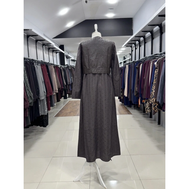 DERİ YELEKLİ CEP VE FERMUAR DETAYLI ELBİSE - Siyah