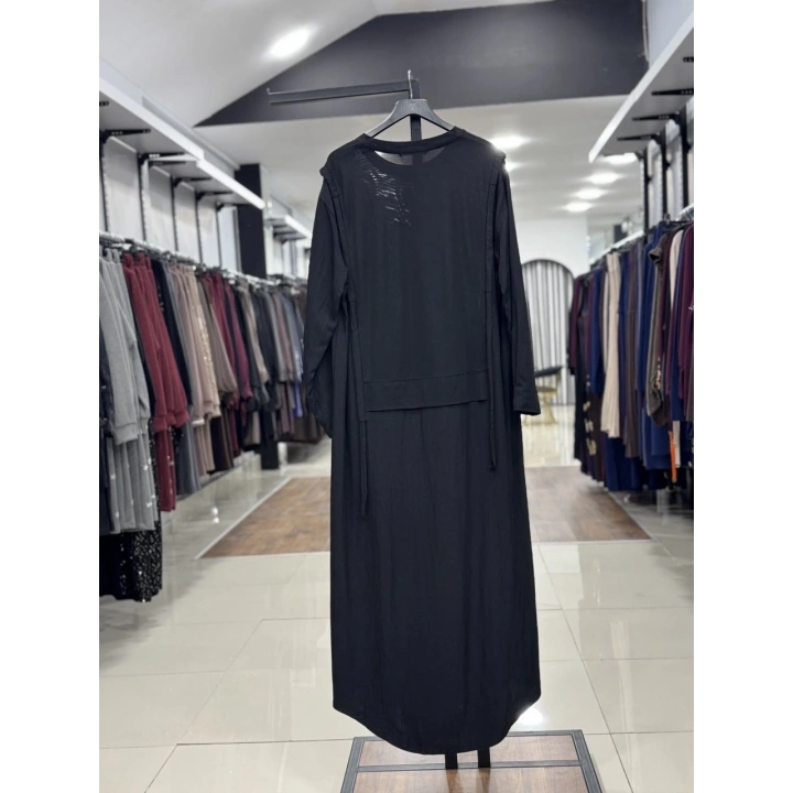 ETEĞİ DÜĞME DETAYLI ELBİSE - Siyah