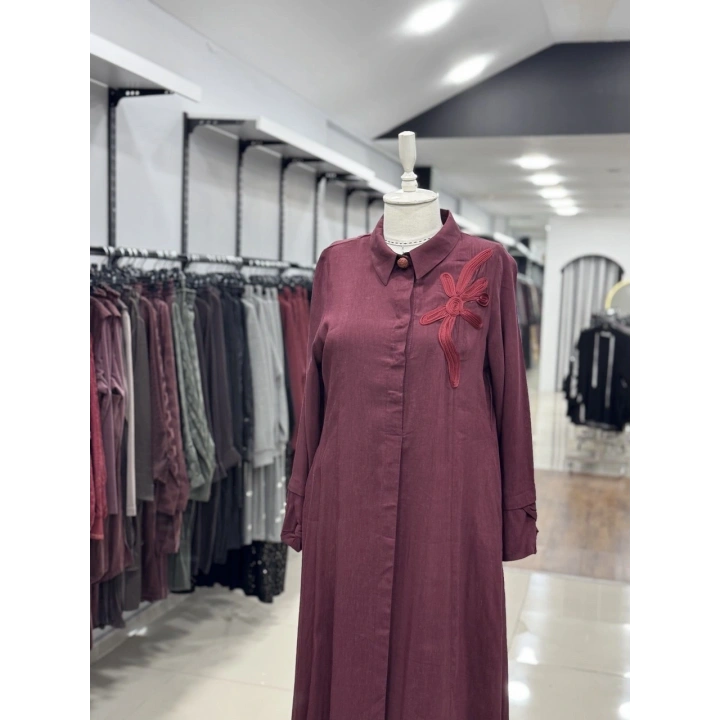 İÇLİKLİ ÖNÜ MAKREME İŞLEME ELBİSE - Kırmızı