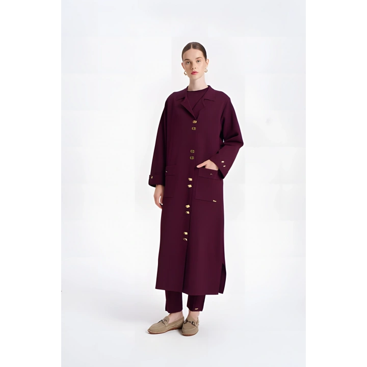KOLLARI VE CEBİ DUBLE UZUN HIRKA - Bordo
