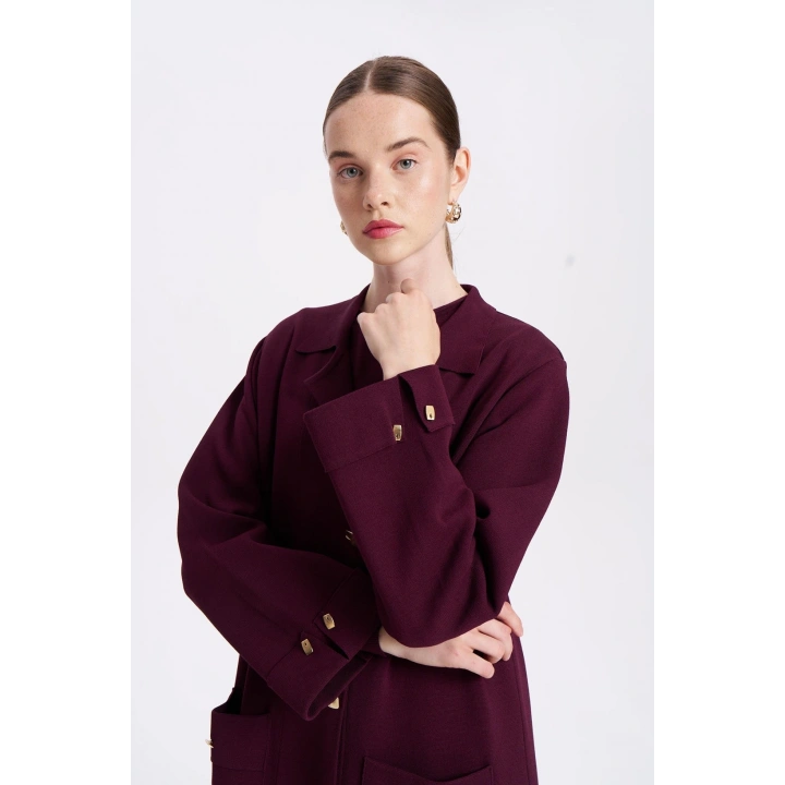 KOLLARI VE CEBİ DUBLE UZUN HIRKA - Bordo