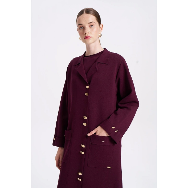 KOLLARI VE CEBİ DUBLE UZUN HIRKA - Bordo