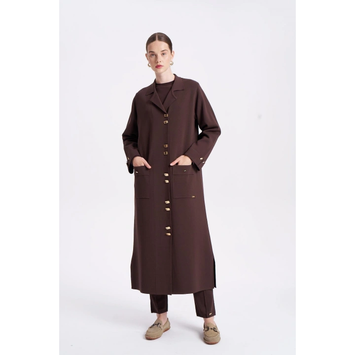 KOLLARI VE CEBİ DUBLE UZUN HIRKA - Kahverengi