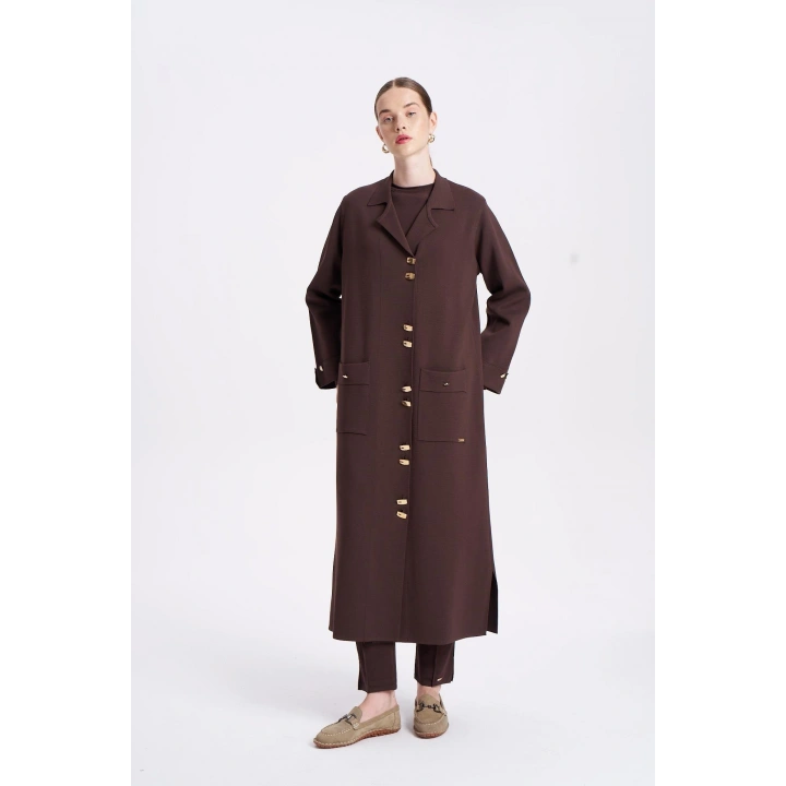 KOLLARI VE CEBİ DUBLE UZUN HIRKA - Kahverengi