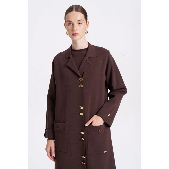 KOLLARI VE CEBİ DUBLE UZUN HIRKA - Kahverengi