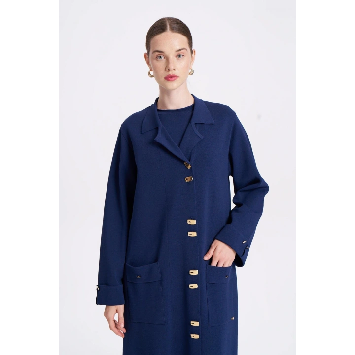 KOLLARI VE CEBİ DUBLE UZUN HIRKA - Lacivert