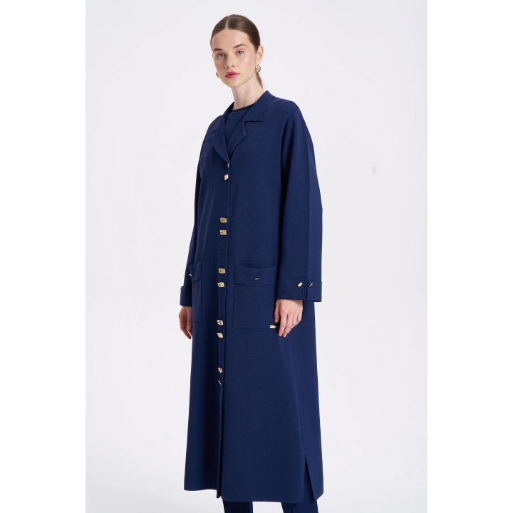 KOLLARI VE CEBİ DUBLE UZUN HIRKA - Lacivert