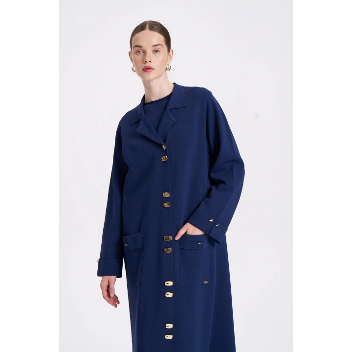 KOLLARI VE CEBİ DUBLE UZUN HIRKA - Lacivert