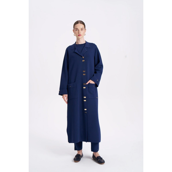 KOLLARI VE CEBİ DUBLE UZUN HIRKA - Lacivert