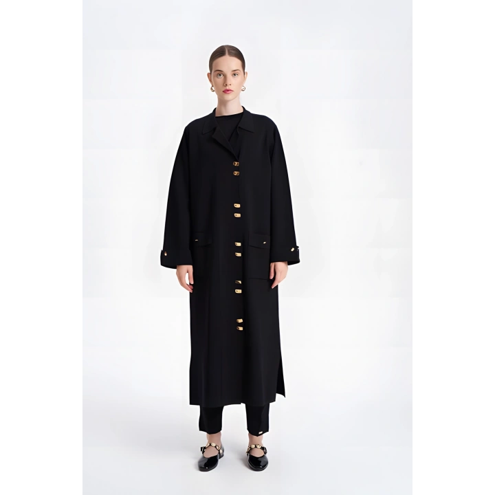 KOLLARI VE CEBİ DUBLE UZUN HIRKA - Siyah