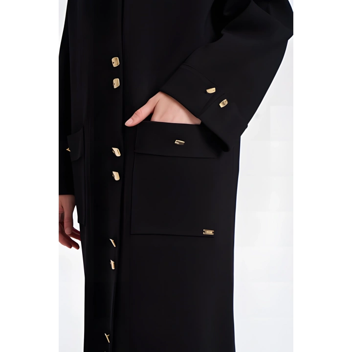 KOLLARI VE CEBİ DUBLE UZUN HIRKA - Siyah