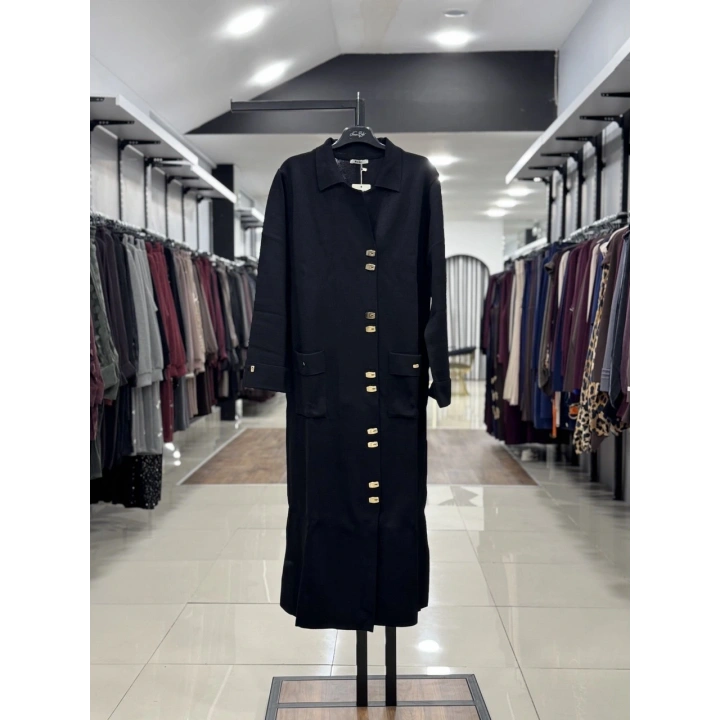 KOLLARI VE CEBİ DUBLE UZUN HIRKA - Siyah