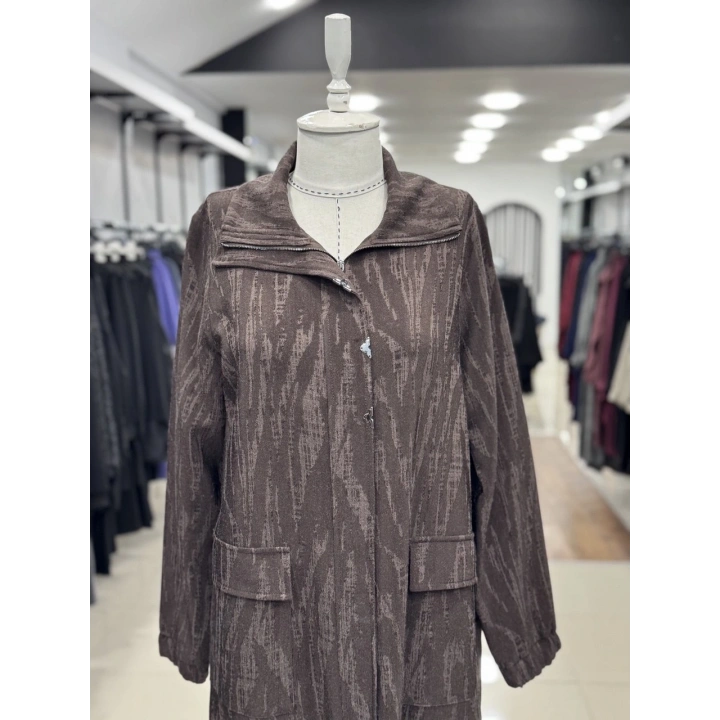 KUMAŞI KENDİNDEN DESENLİ KAP - Kahverengi