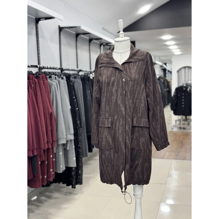 KUMAŞI KENDİNDEN DESENLİ KAP - Kahverengi