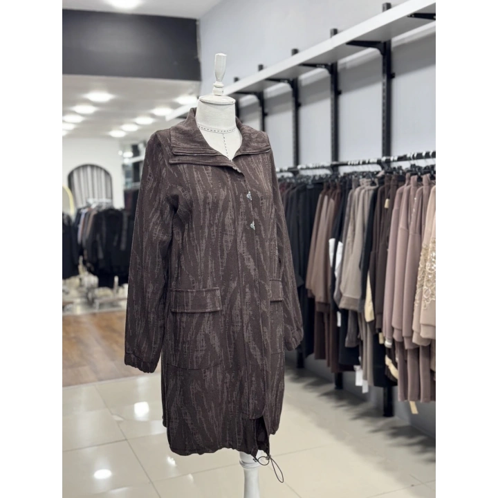 KUMAŞI KENDİNDEN DESENLİ KAP - Kahverengi