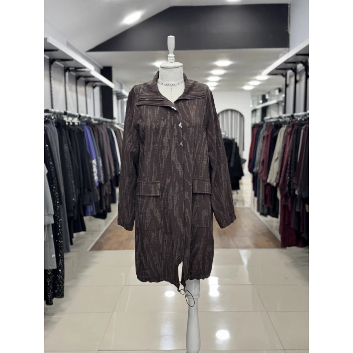 KUMAŞI KENDİNDEN DESENLİ KAP - Kahverengi