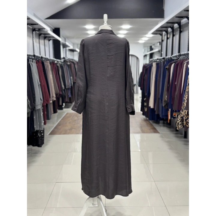 ÖNÜ BONCUK ÇİÇEK DESEN İŞLEMELİ ELBİSE - Kahverengi