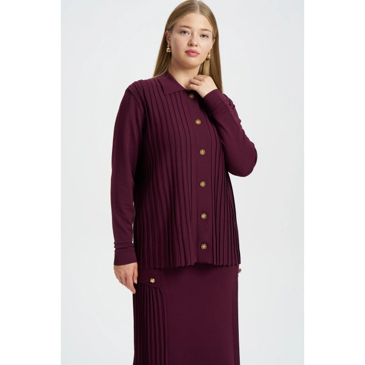 ÖNÜ KOMPLE BEKLETMELİ HIRKA - Bordo