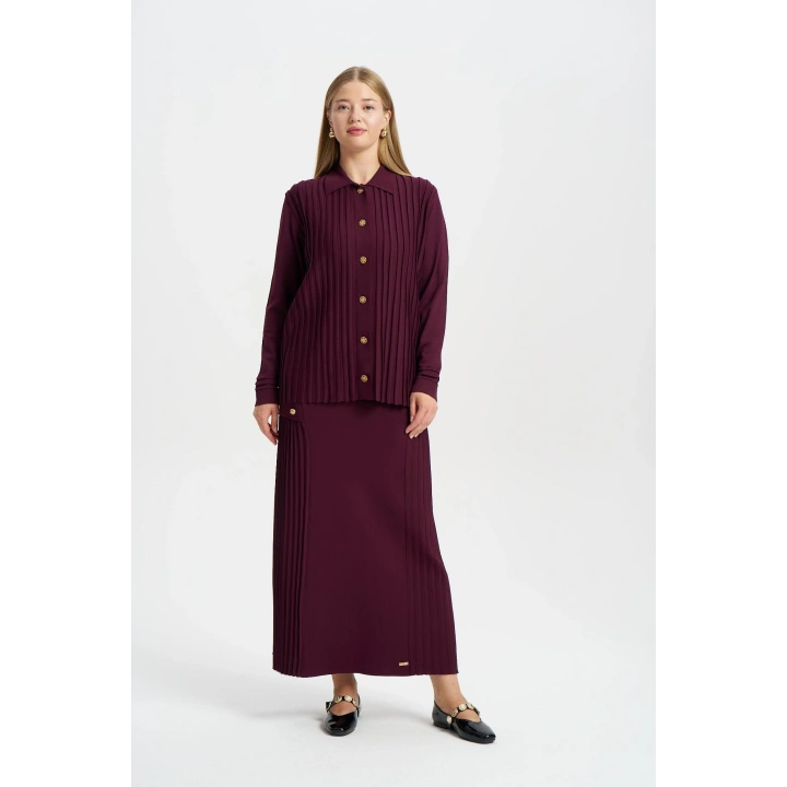 ÖNÜ KOMPLE BEKLETMELİ HIRKA - Bordo