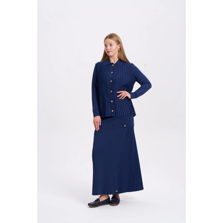 ÖNÜ KOMPLE BEKLETMELİ HIRKA - Lacivert