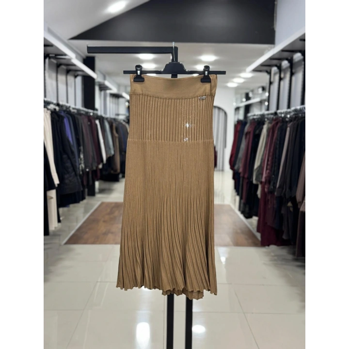 RİP ÖRGÜ PİLİSELİ RAYON ETEK - Camel