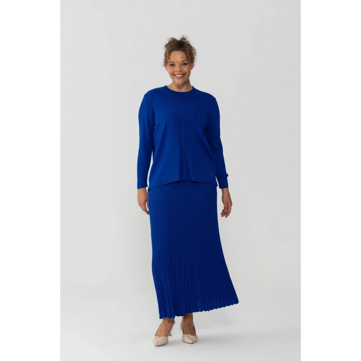 RİP ÖRGÜ PİLİSELİ RAYON ETEK - Saks Mavisi