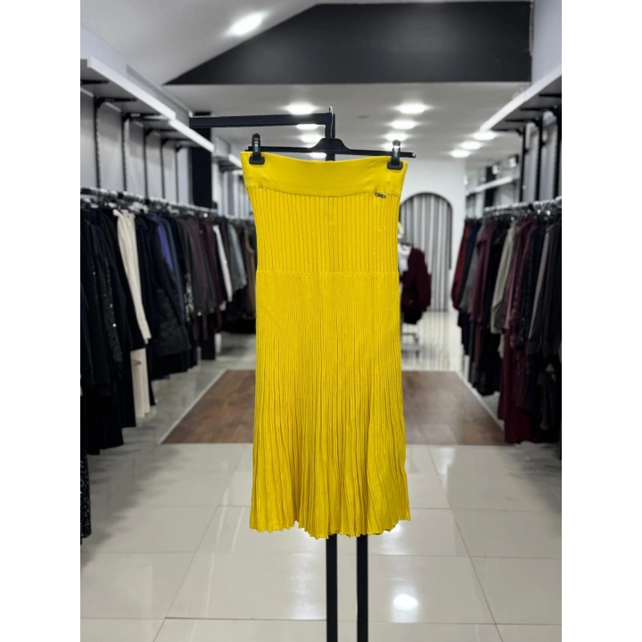 RİP ÖRGÜ PİLİSELİ RAYON ETEK - Sarı