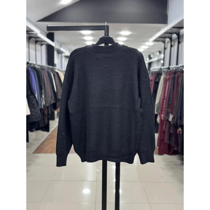 SİM İPLİKLİ DÜŞÜK KOL TRİKO ÖRGÜ KAZAK - Siyah