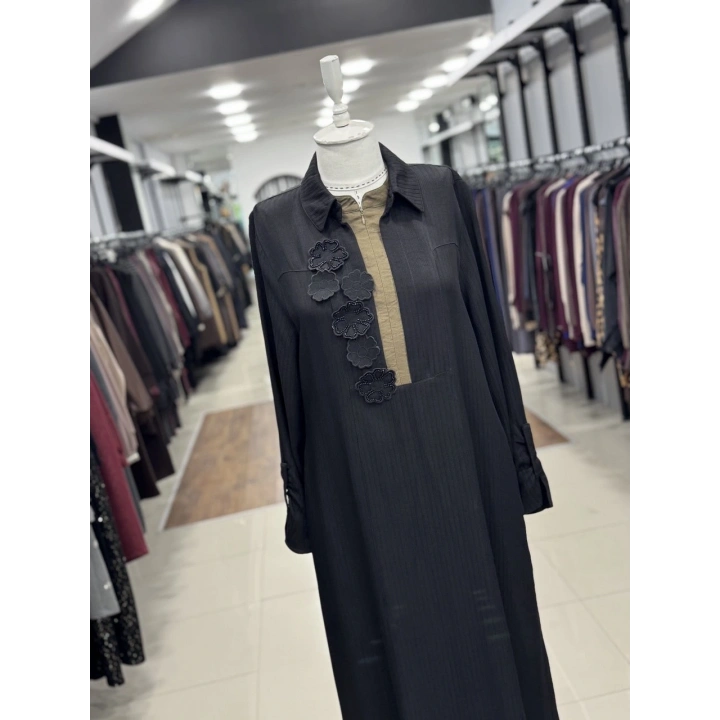 ÜST VE YAKA DETAYI FARKLI ELBİSE - Siyah