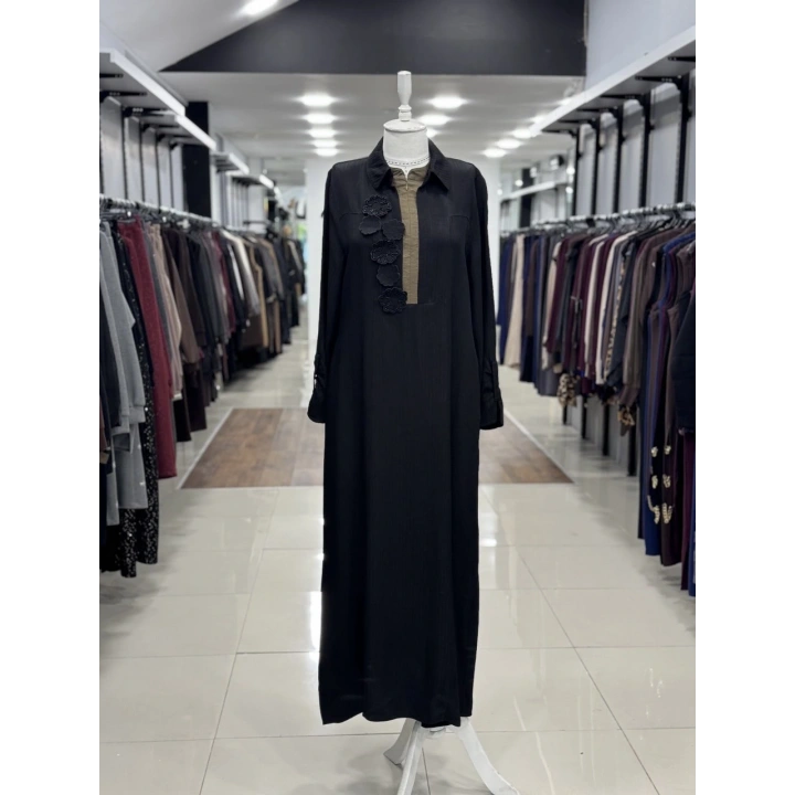 ÜST VE YAKA DETAYI FARKLI ELBİSE - Siyah