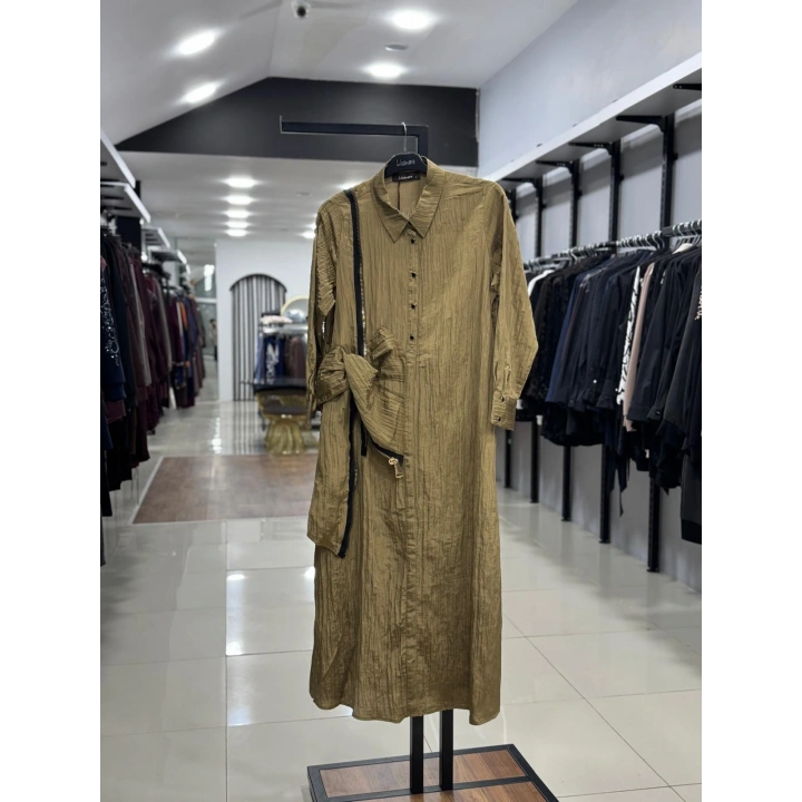 ÜSTTEN ÇITÇITLI YANDAN FERMUAR DETAYLI ELBİSE - Haki