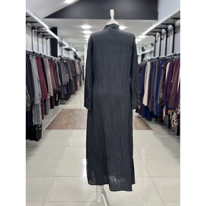 ÜSTTEN ÇITÇITLI YANDAN FERMUAR DETAYLI ELBİSE - Siyah